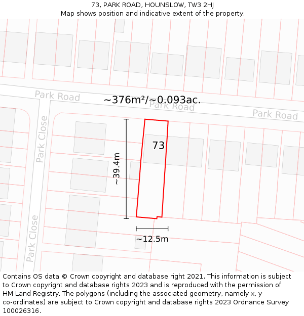 73, PARK ROAD, HOUNSLOW, TW3 2HJ: Plot and title map