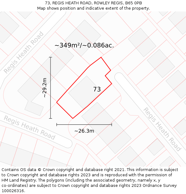 73, REGIS HEATH ROAD, ROWLEY REGIS, B65 0PB: Plot and title map