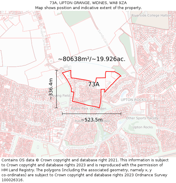 73A, UPTON GRANGE, WIDNES, WA8 9ZA: Plot and title map