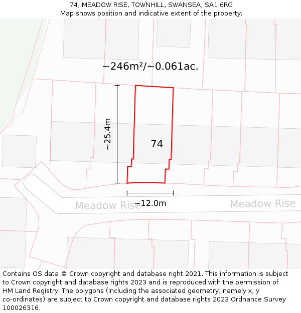 74, MEADOW RISE, TOWNHILL, SWANSEA, SA1 6RG: Plot and title map