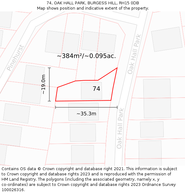 74, OAK HALL PARK, BURGESS HILL, RH15 0DB: Plot and title map