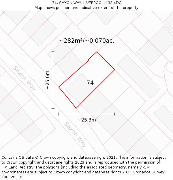 74, SAXON WAY, LIVERPOOL, L33 4DQ: Plot and title map