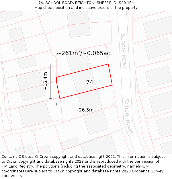 74, SCHOOL ROAD, BEIGHTON, SHEFFIELD, S20 1EH: Plot and title map