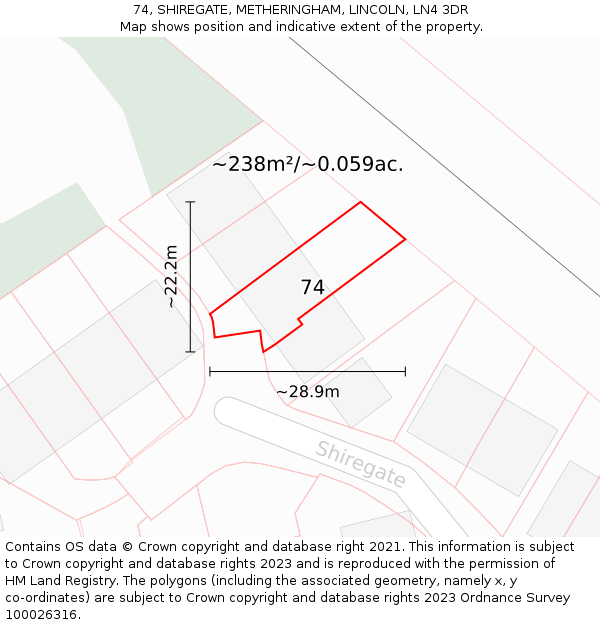 74, SHIREGATE, METHERINGHAM, LINCOLN, LN4 3DR: Plot and title map