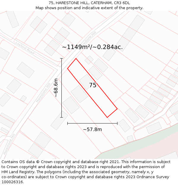 75, HARESTONE HILL, CATERHAM, CR3 6DL: Plot and title map