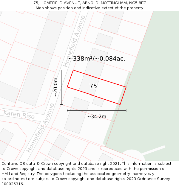 75, HOMEFIELD AVENUE, ARNOLD, NOTTINGHAM, NG5 8FZ: Plot and title map