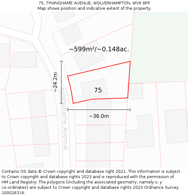 75, TYNINGHAME AVENUE, WOLVERHAMPTON, WV6 9PP: Plot and title map