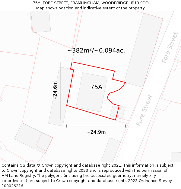 75A, FORE STREET, FRAMLINGHAM, WOODBRIDGE, IP13 9DD: Plot and title map