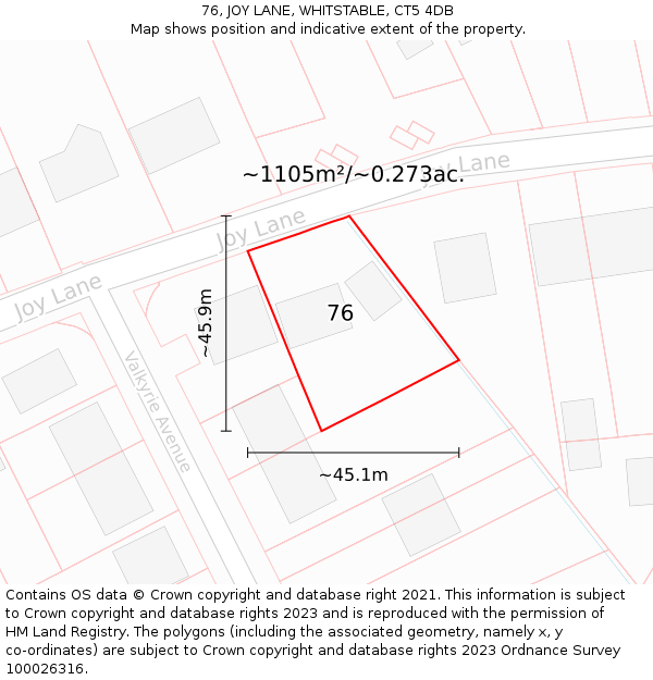 76, JOY LANE, WHITSTABLE, CT5 4DB: Plot and title map