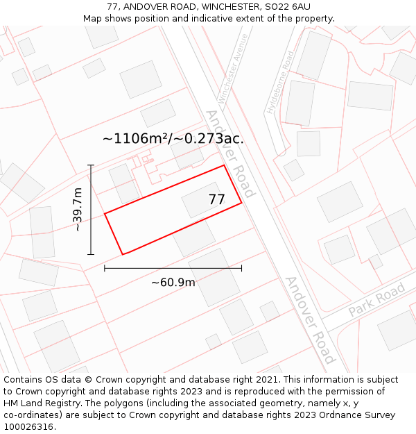 77, ANDOVER ROAD, WINCHESTER, SO22 6AU: Plot and title map