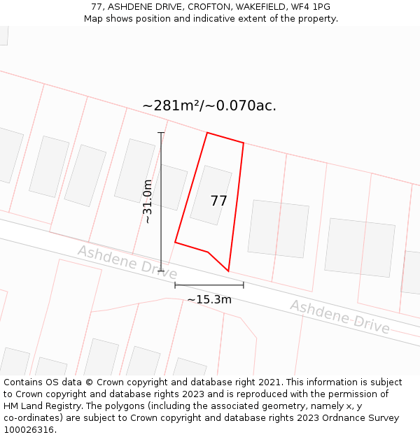 77, ASHDENE DRIVE, CROFTON, WAKEFIELD, WF4 1PG: Plot and title map