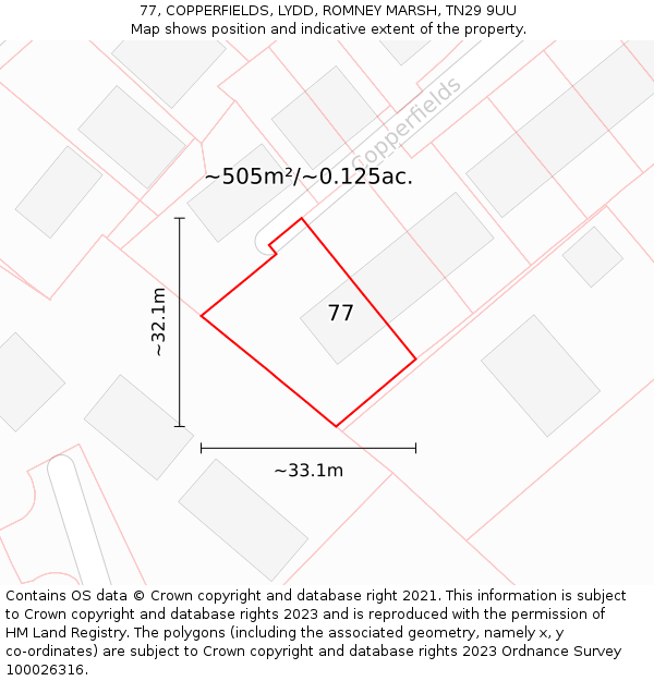 77, COPPERFIELDS, LYDD, ROMNEY MARSH, TN29 9UU: Plot and title map