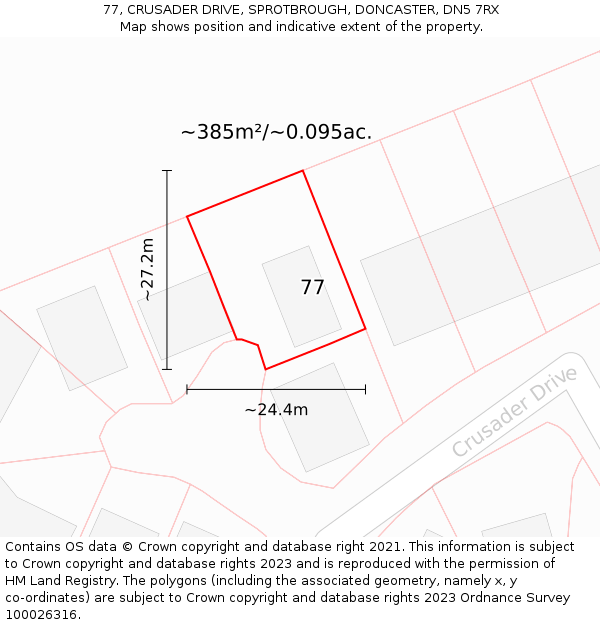 77, CRUSADER DRIVE, SPROTBROUGH, DONCASTER, DN5 7RX: Plot and title map