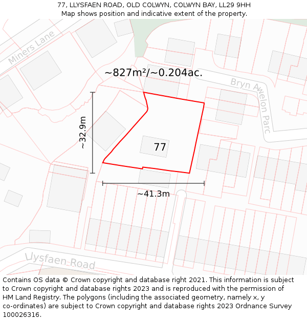 77, LLYSFAEN ROAD, OLD COLWYN, COLWYN BAY, LL29 9HH: Plot and title map