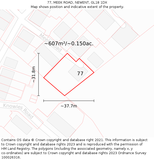 77, MEEK ROAD, NEWENT, GL18 1DX: Plot and title map