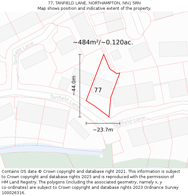 77, TANFIELD LANE, NORTHAMPTON, NN1 5RN: Plot and title map