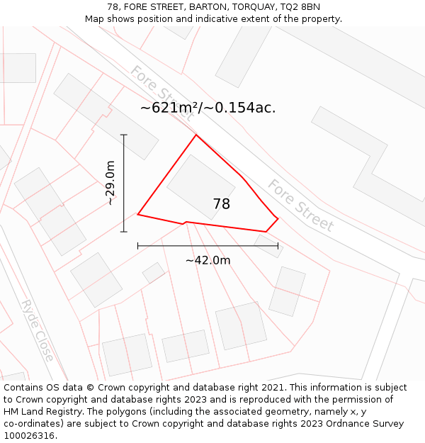 78, FORE STREET, BARTON, TORQUAY, TQ2 8BN: Plot and title map