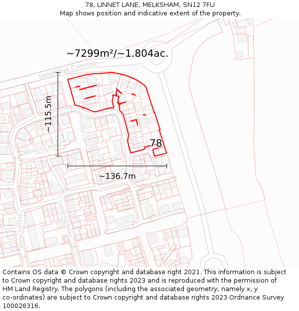 78, LINNET LANE, MELKSHAM, SN12 7FU: Plot and title map