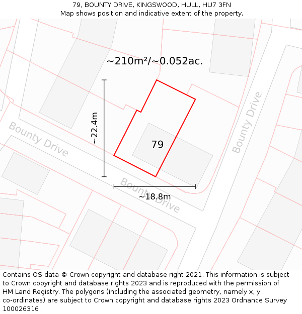 79, BOUNTY DRIVE, KINGSWOOD, HULL, HU7 3FN: Plot and title map