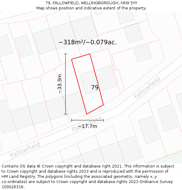 79, FALLOWFIELD, WELLINGBOROUGH, NN9 5YY: Plot and title map