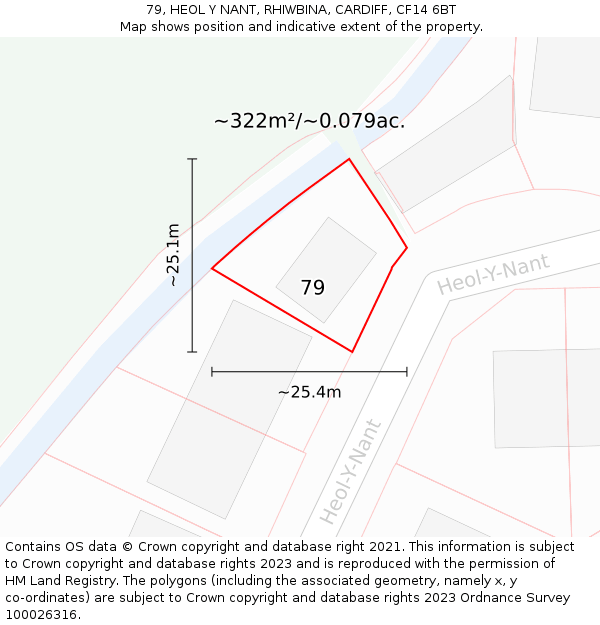 79, HEOL Y NANT, RHIWBINA, CARDIFF, CF14 6BT: Plot and title map