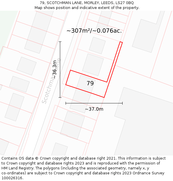 79, SCOTCHMAN LANE, MORLEY, LEEDS, LS27 0BQ: Plot and title map