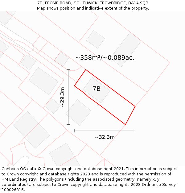 7B, FROME ROAD, SOUTHWICK, TROWBRIDGE, BA14 9QB: Plot and title map