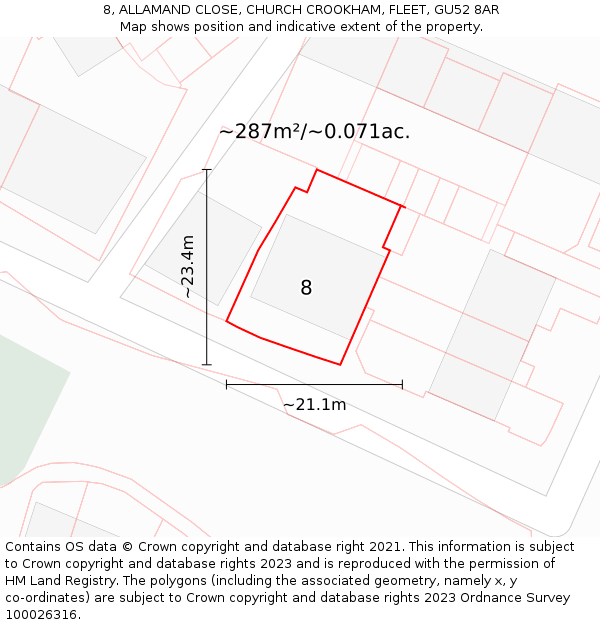 8, ALLAMAND CLOSE, CHURCH CROOKHAM, FLEET, GU52 8AR: Plot and title map