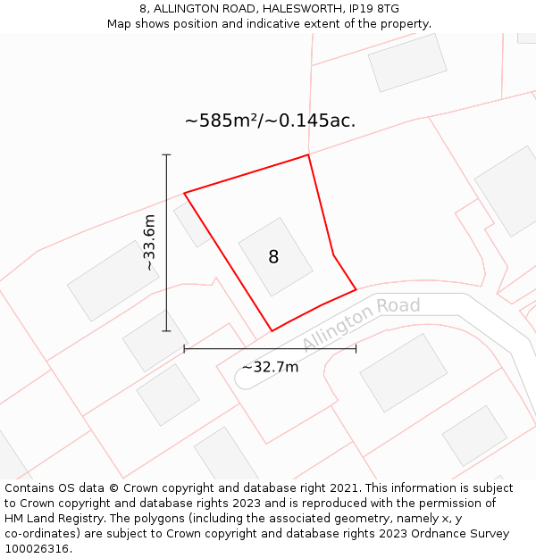 8, ALLINGTON ROAD, HALESWORTH, IP19 8TG: Plot and title map