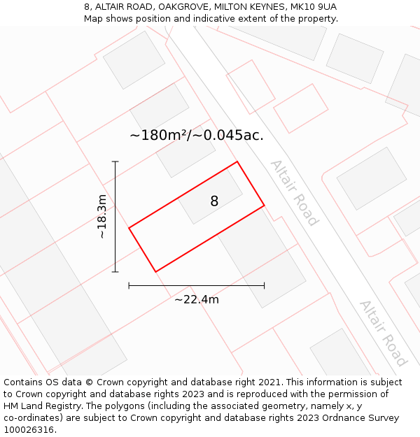 8, ALTAIR ROAD, OAKGROVE, MILTON KEYNES, MK10 9UA: Plot and title map