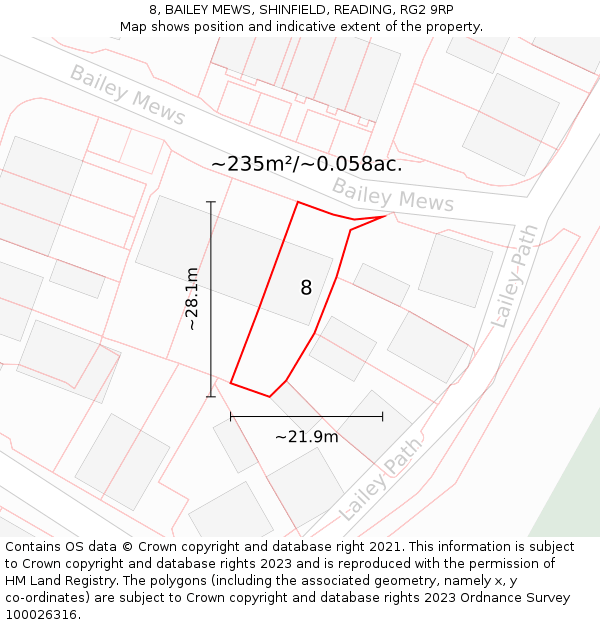 8, BAILEY MEWS, SHINFIELD, READING, RG2 9RP: Plot and title map