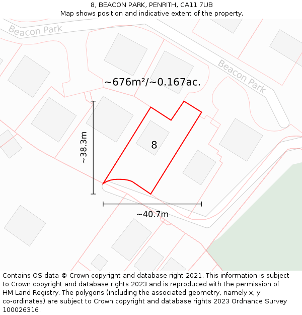 8, BEACON PARK, PENRITH, CA11 7UB: Plot and title map