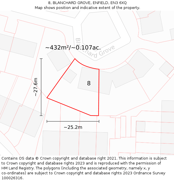 8, BLANCHARD GROVE, ENFIELD, EN3 6XQ: Plot and title map