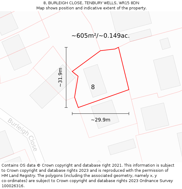 8, BURLEIGH CLOSE, TENBURY WELLS, WR15 8DN: Plot and title map