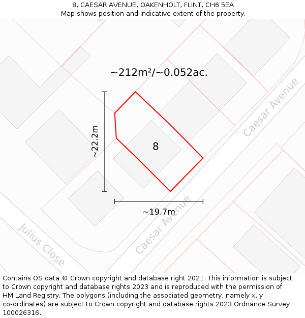 8, CAESAR AVENUE, OAKENHOLT, FLINT, CH6 5EA: Plot and title map