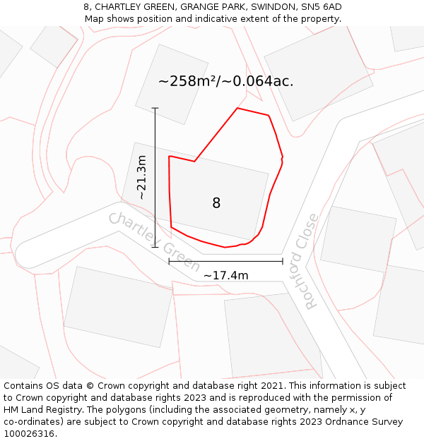 8, CHARTLEY GREEN, GRANGE PARK, SWINDON, SN5 6AD: Plot and title map