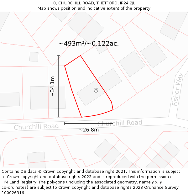 8, CHURCHILL ROAD, THETFORD, IP24 2JL: Plot and title map