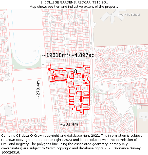 8, COLLEGE GARDENS, REDCAR, TS10 2GU: Plot and title map