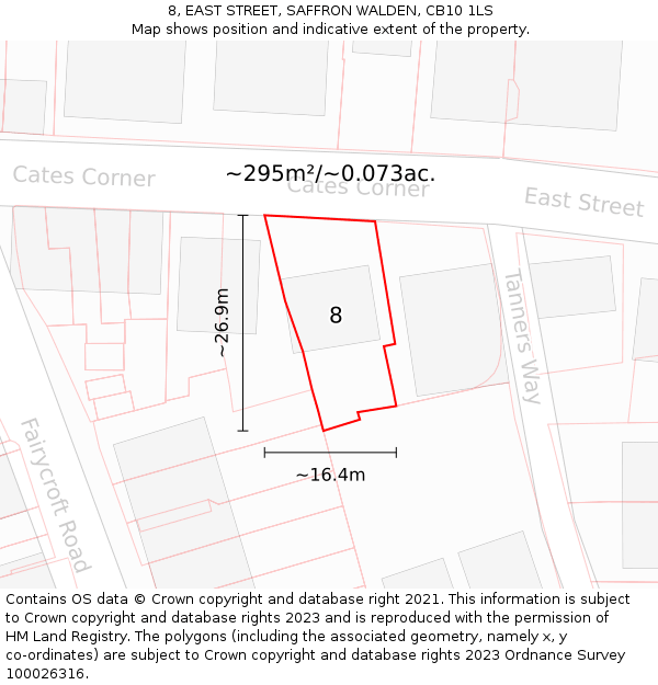 8, EAST STREET, SAFFRON WALDEN, CB10 1LS: Plot and title map