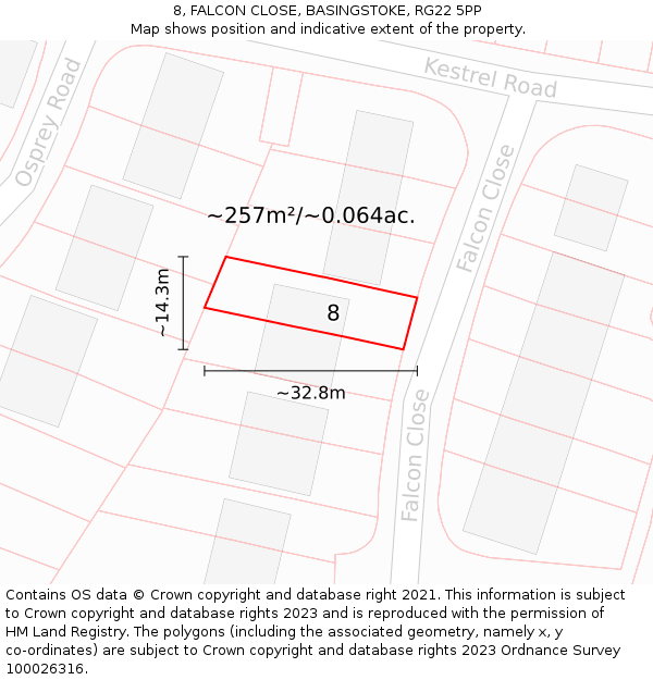 8, FALCON CLOSE, BASINGSTOKE, RG22 5PP: Plot and title map