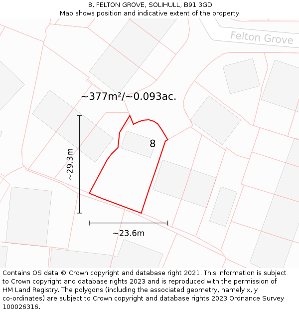 8, FELTON GROVE, SOLIHULL, B91 3GD: Plot and title map