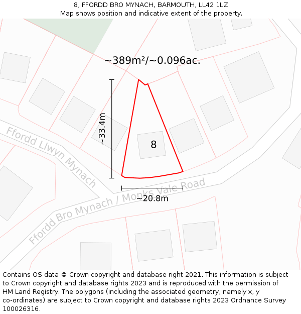 8, FFORDD BRO MYNACH, BARMOUTH, LL42 1LZ: Plot and title map