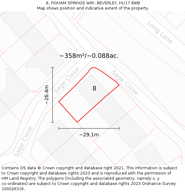 8, FIGHAM SPRINGS WAY, BEVERLEY, HU17 8WB: Plot and title map