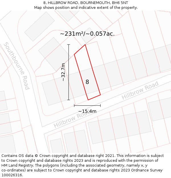 8, HILLBROW ROAD, BOURNEMOUTH, BH6 5NT: Plot and title map