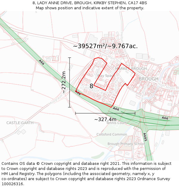 8, LADY ANNE DRIVE, BROUGH, KIRKBY STEPHEN, CA17 4BS: Plot and title map