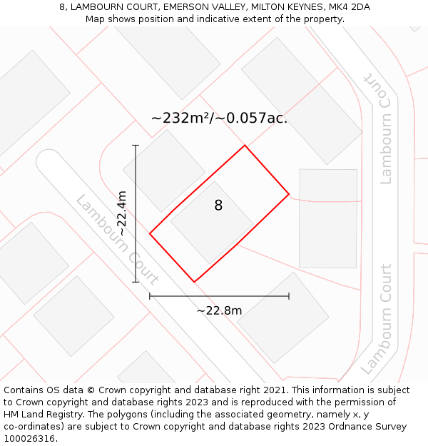 8, LAMBOURN COURT, EMERSON VALLEY, MILTON KEYNES, MK4 2DA: Plot and title map