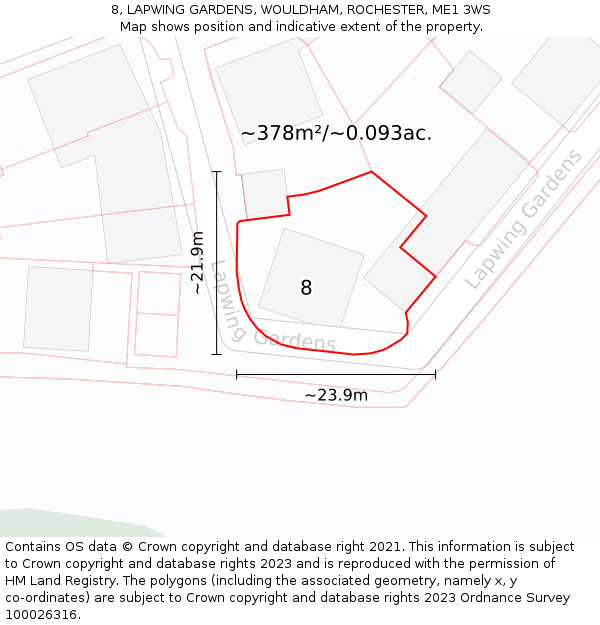 8, LAPWING GARDENS, WOULDHAM, ROCHESTER, ME1 3WS: Plot and title map