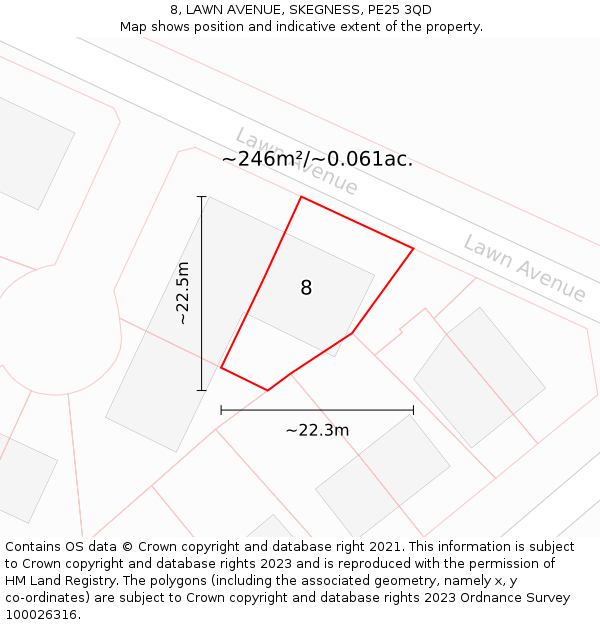 8, LAWN AVENUE, SKEGNESS, PE25 3QD: Plot and title map