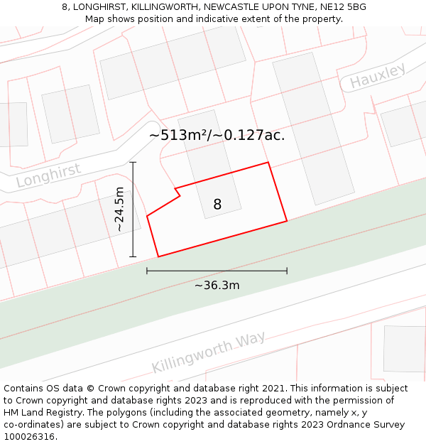 8, LONGHIRST, KILLINGWORTH, NEWCASTLE UPON TYNE, NE12 5BG: Plot and title map