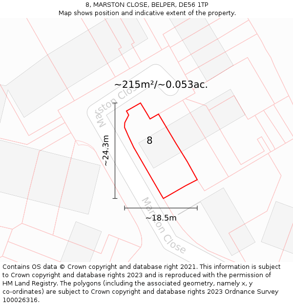 8, MARSTON CLOSE, BELPER, DE56 1TP: Plot and title map